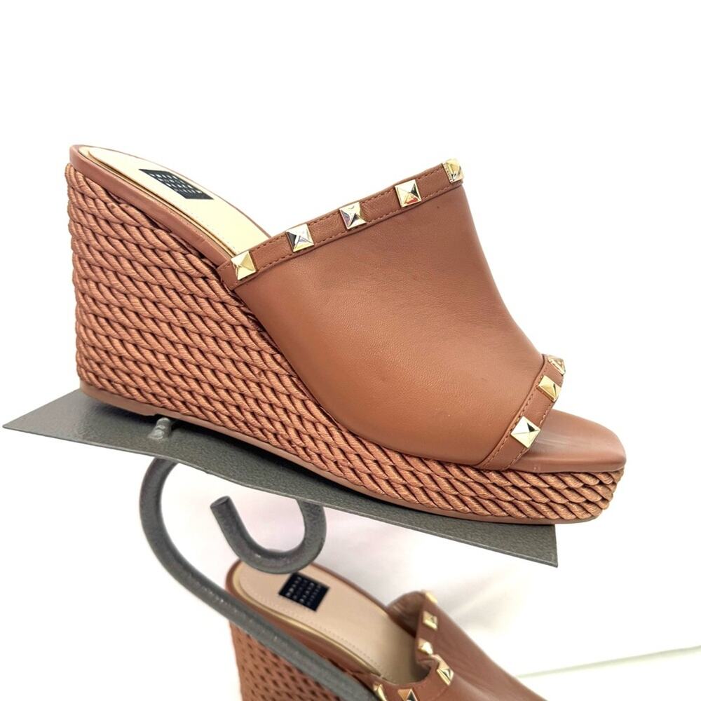 White House Black Market Brown Slip On Studded Wedges Size 11